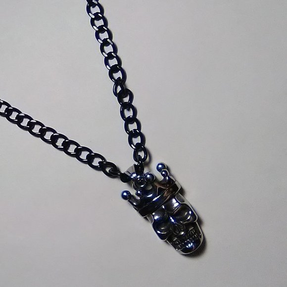 Gothic Silver-Plated Skull with Black Chain Choker/Necklace - Picture 7 of 10